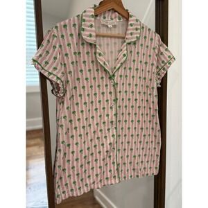 Toss Designs Pink Palm Tree Stripe Short Sleeve Pajama Top Women's Size S